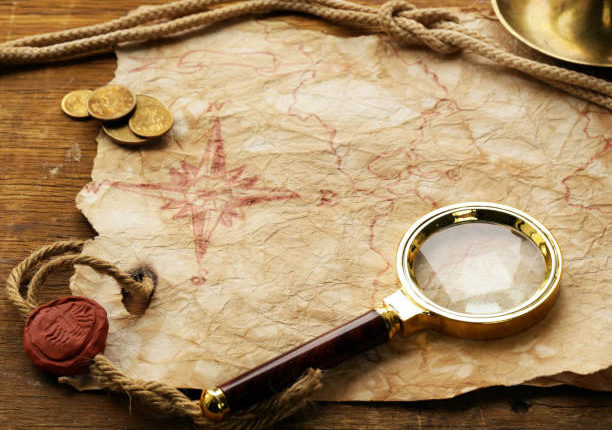 Vintage map and accessories for the treasure hunt and travel